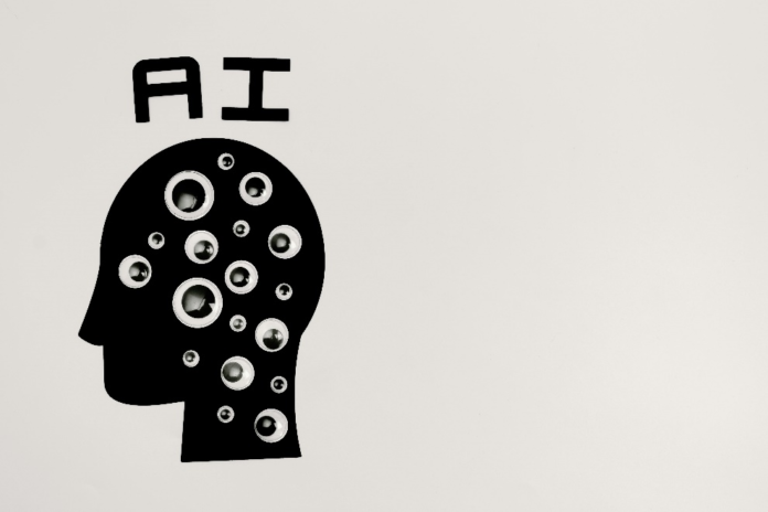 A digital illustration with the word AI